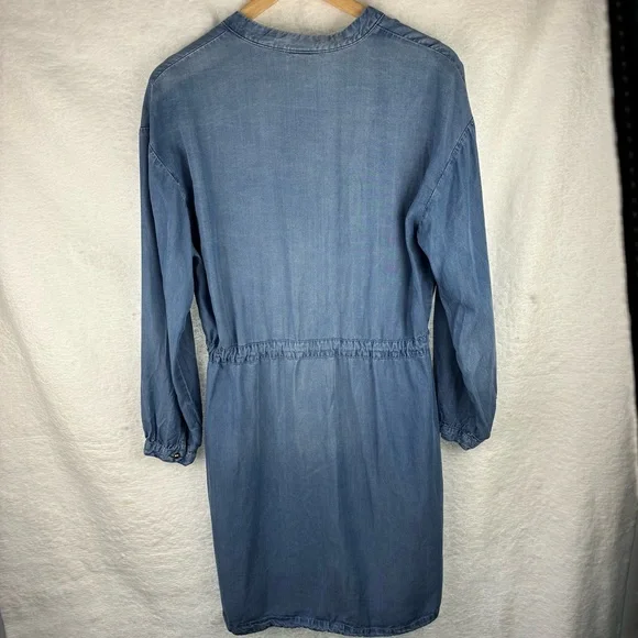 a.n.d easy Chambray Shirt Dress Light Blue Drawstring Waist Size L - Picture 7 of 7